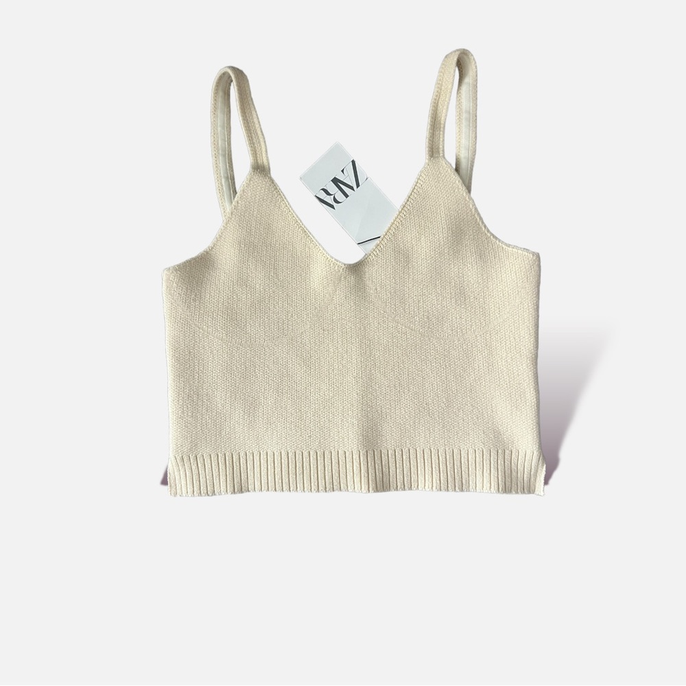 Zara - Structured Knit Crochet Sweater Tank in Cream